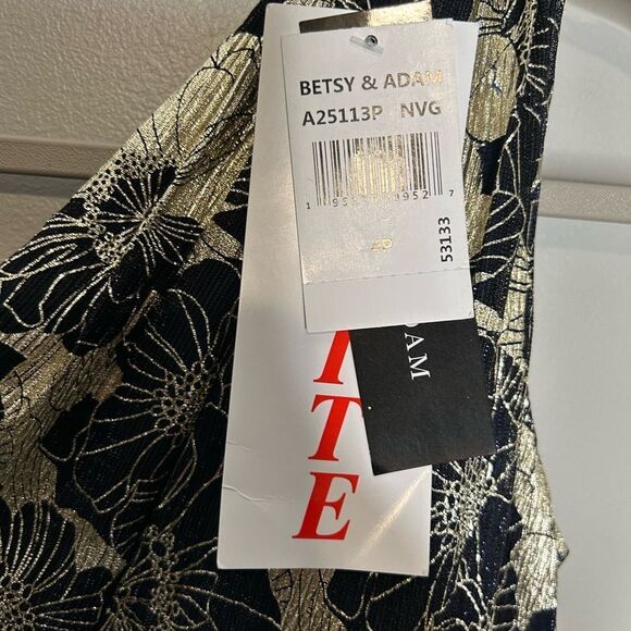 Betsy & Adam GWEN" LONG ONE SHOULDER WRAP FOIL FLOWER DRESS PETITE  NWT - Picture 9 of 9